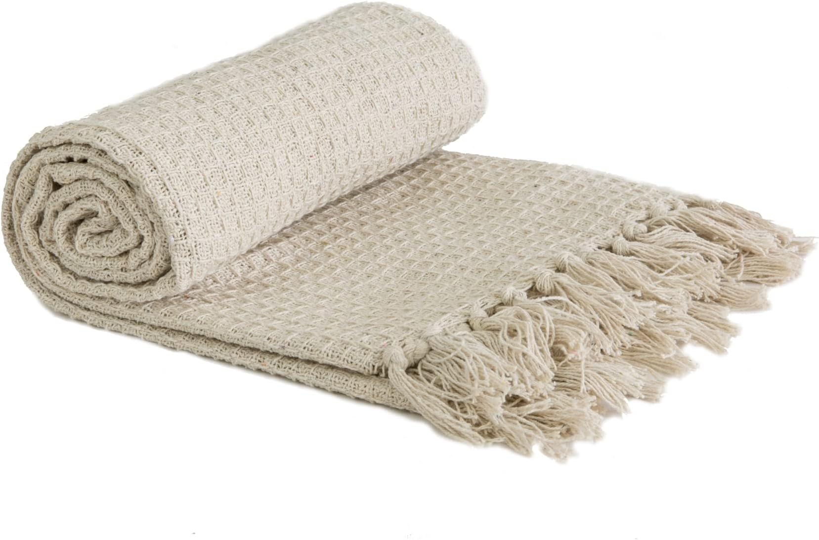 Emma Barclay Honeycomb - Recycled Cotton Plain Waffle Textured Chair Sofa Setee Throw Over Blanket in Ivory Cream - 70x100 (178x254cm)