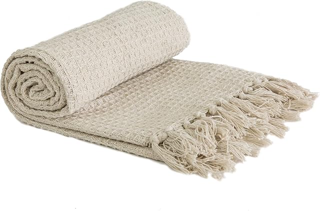 Emma Barclay Throw Blanket Sofa Bed Throwover 100% Cotton Recycled Honeycomb Ivory 50x60