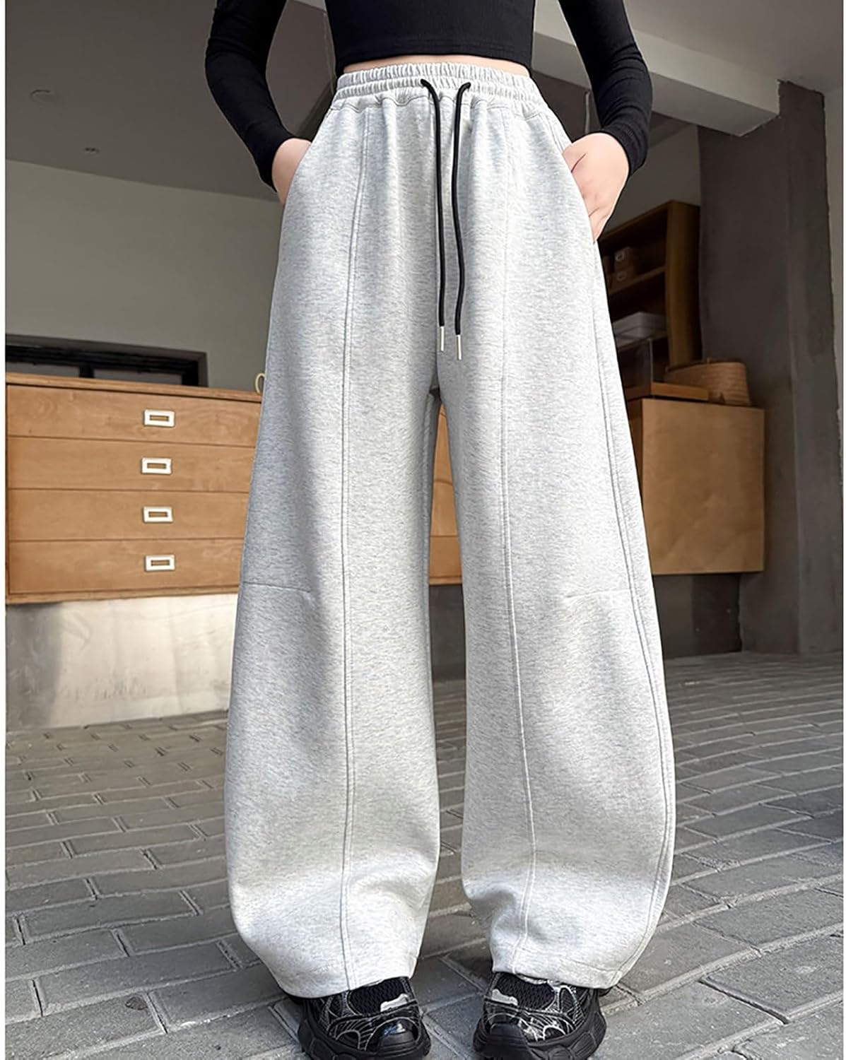 Girls Fleece Wide Leg Sweatpants Kids Casual Fashion Drawstring Joggers Teen Fall Baggy High Waist Straight Track Pants