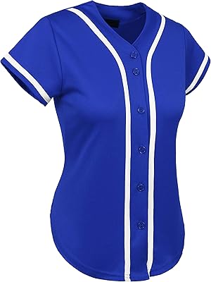 Ma Croix Womens Premium Baseball Jersey Active Button Shirt Team Uniform (2X-Large, 3up01_Blue/White)