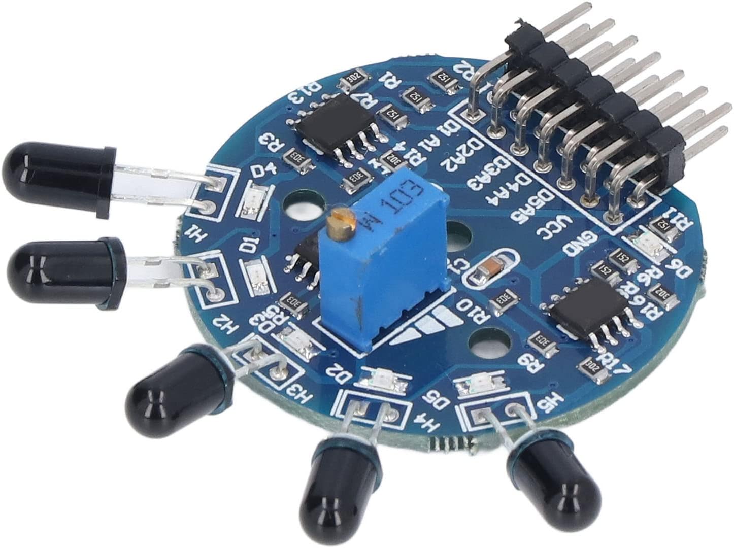 5 Way Flame Sensor Board, Safe and Reliable Fire Extinguisher Sensor Module 3.3V-9V Digital Analog Output SMT Welding with Status Indicator for Industrial Robot