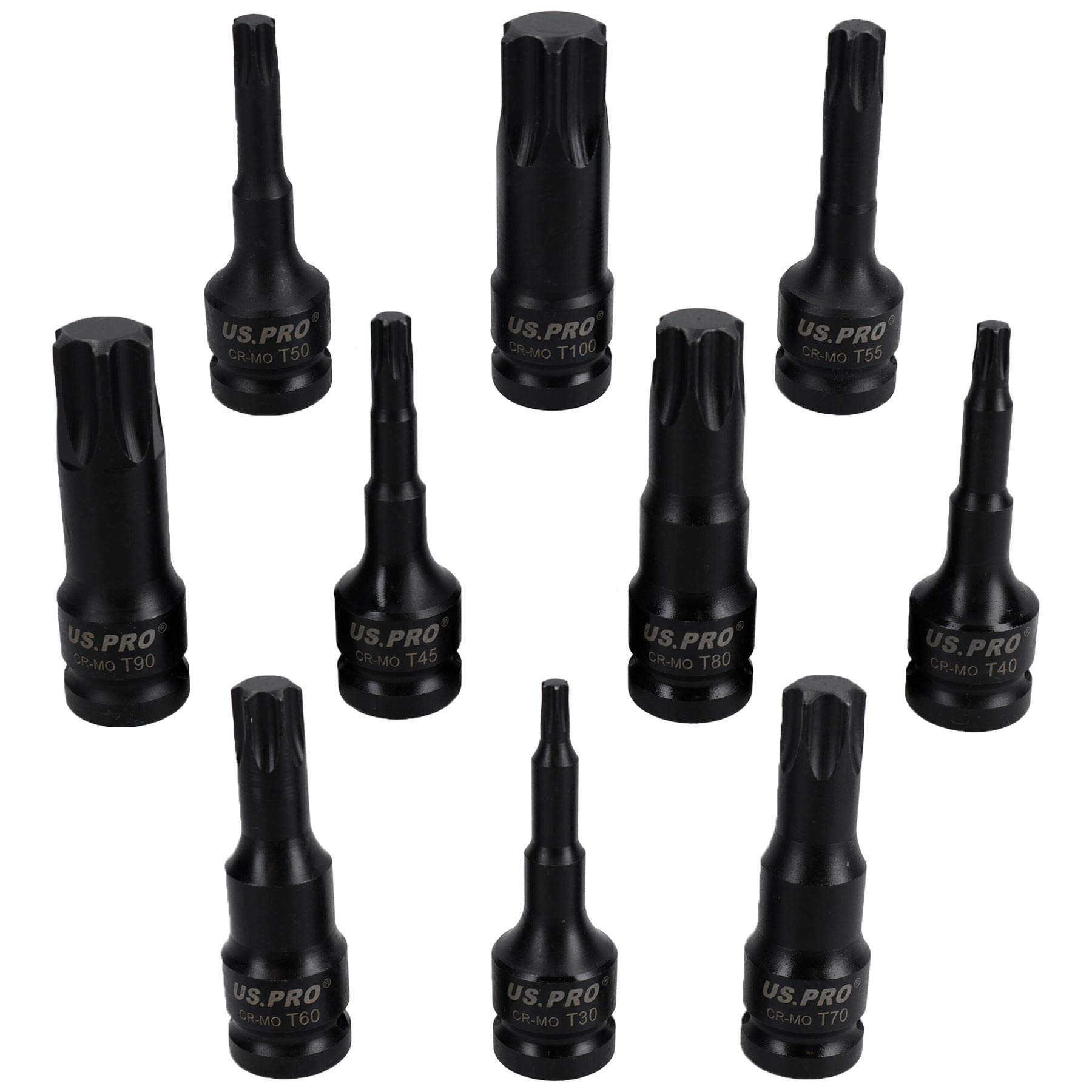 Torx Star Impact końcówki bitowe do głębokich uderzeń, bardzo długie T30 – T100 zestaw 10 szt