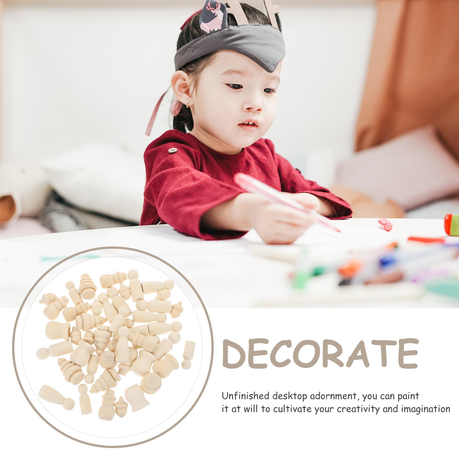 PACKOVE Juego de Muñecas de Madera sin Terminar para Manualidades Diy, Adorno de Madera para Pintar, Kit Creativo de Figuras Pequeñas Naturales para Decoración de Escritorio y