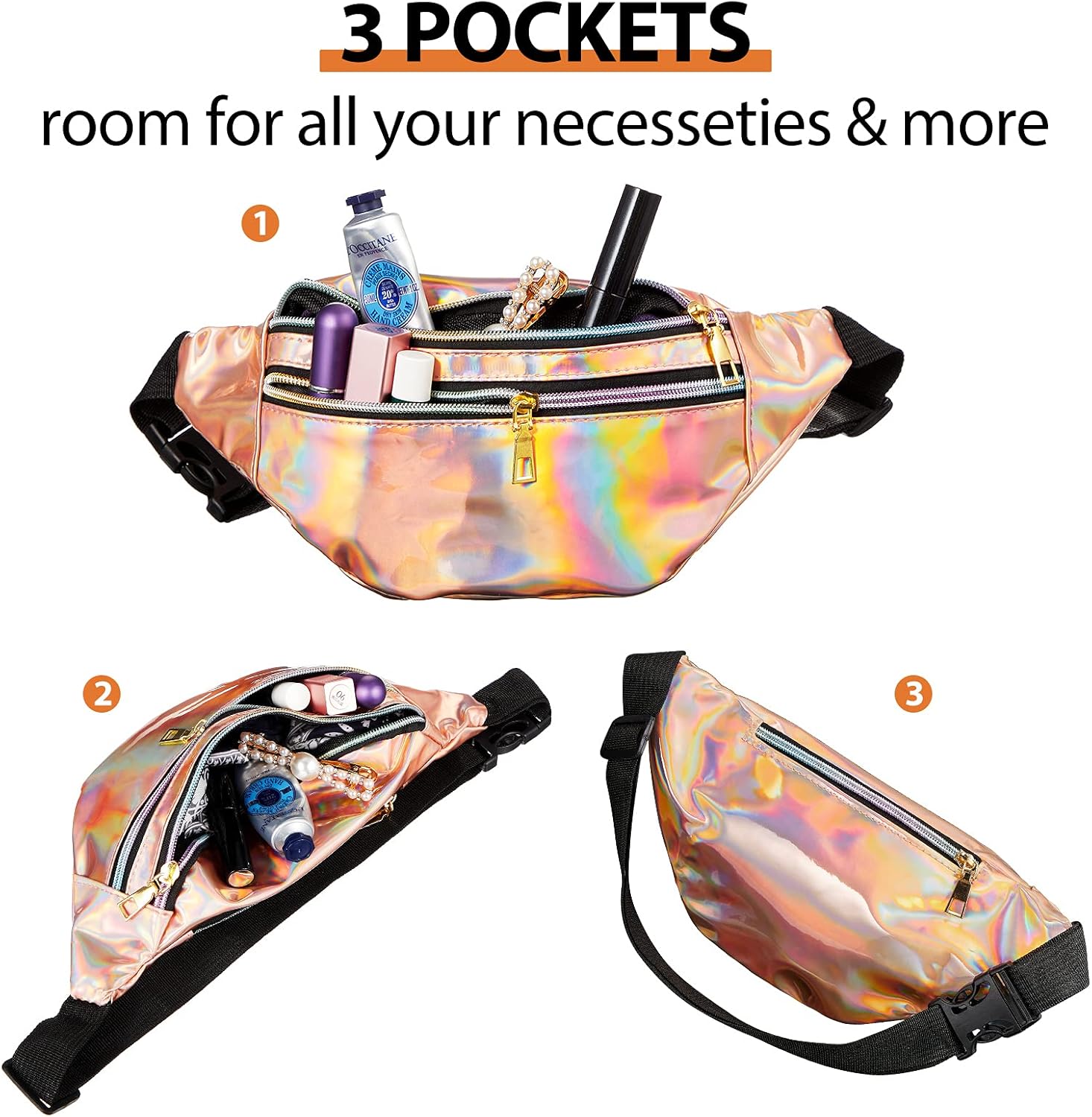 Frienda 2 Pieces Holographic Fanny Pack for Women Colorful Sport Waist Bag Pack - Image 4