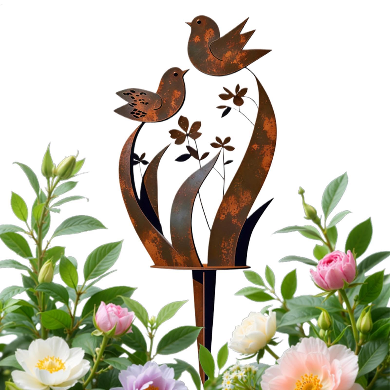 Decoración de jardín exterior con estaca de pájaro de metal para valla y césped