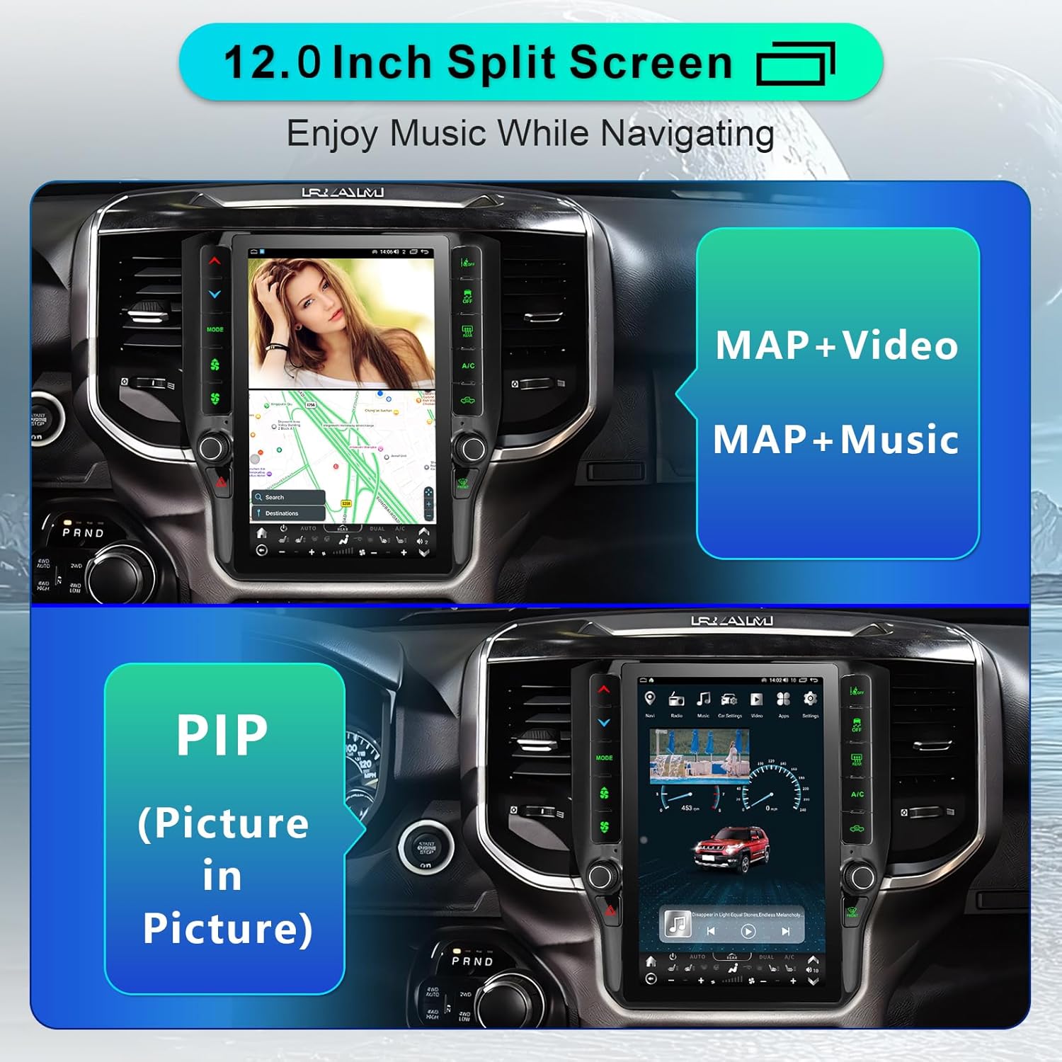 8 Cores 4+64G Radio Upgrade,2019-2024 for Dodge Ram 1500 2500 3500 Truck Car Radio Upgrade,12 inch Vertical Touchscreen Support Wireless CarPlay Android Auto GPS Bluetooth FM SWC(12 inch)