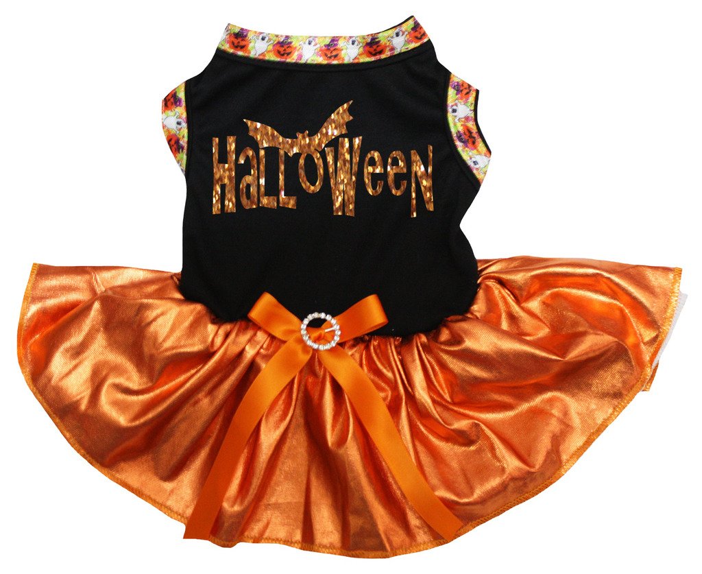 Petitebella Halloween Puppy Dog Dress (Black/Bling Orange, Medium)