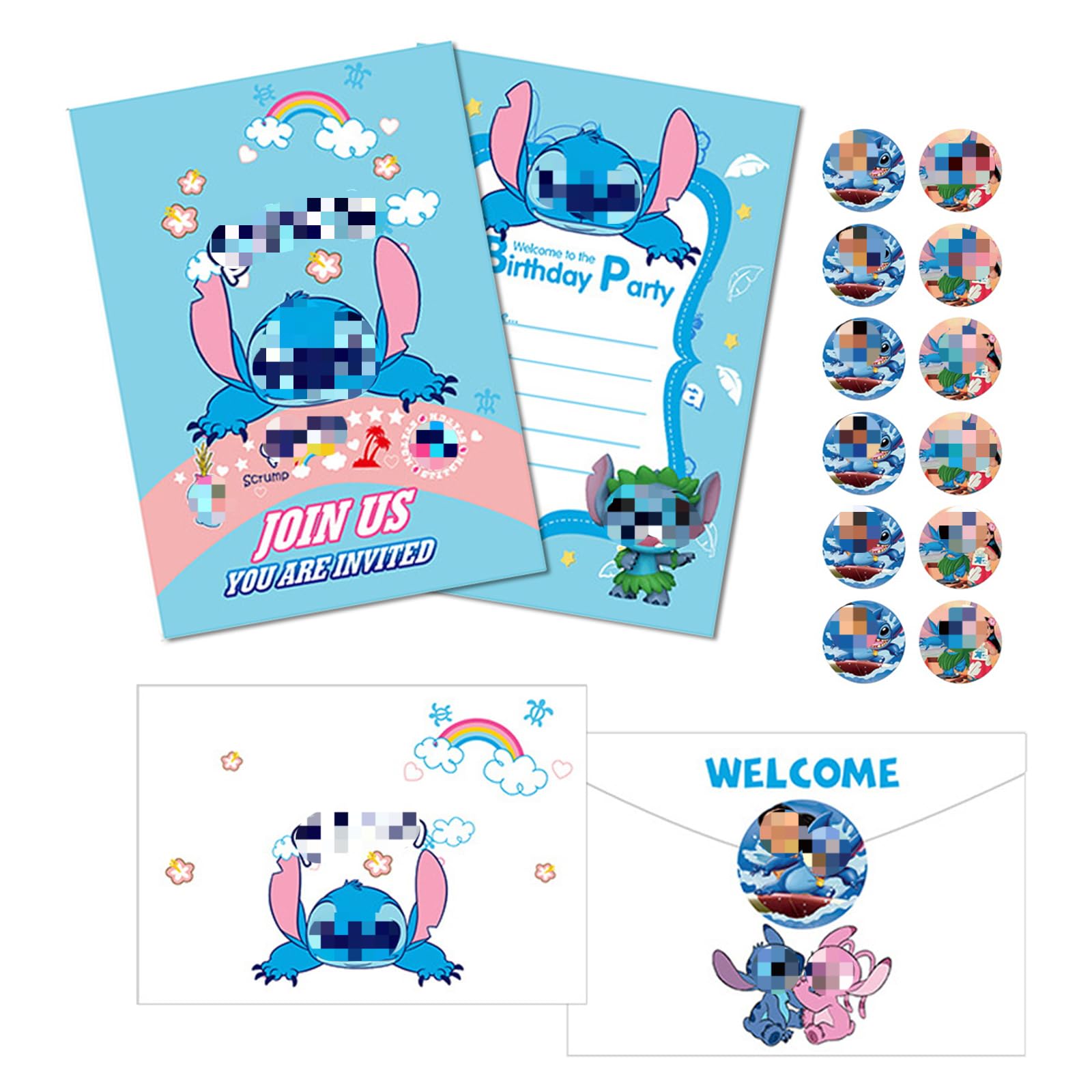 12 Cartes D'invitation Anniversaire Stitch (Lilo & Stitch) En Français - Avec Enveloppes - Format A6 - Pour Fête Garçon Lot 12 Cartes A6 Avec Enveloppes