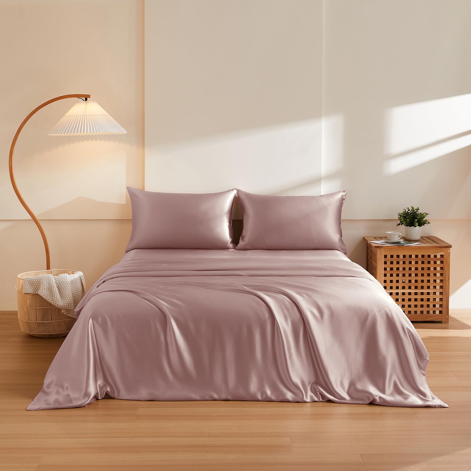100% Pure Mulberry Silk Duvet Cover Set 3 Piece, 6A+ Grade Luxury Soft Bedding Silk Sheets for Hair and Skin, 1 Pcs Duvet/Quilt/Comforter Cover with 2 Zippered Pillowcases (Purple, Queen)