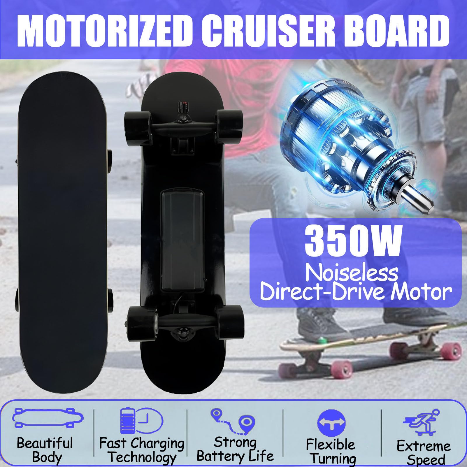 Skateboard éLectrique avec TéLéCommande, Longboard éLectrique De 300 W pour Les Trajets Quotidiens, Autonomie De 15 Km, Skateboard Longboard pour Adultes E