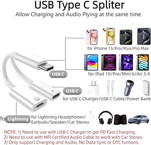 Miniatura 3 de Adaptador USB C para iPhone 15 Pro Max Plus, adaptador de carga USB C a C con certificación MFI PD cargador rápido USB C a Lightning adaptador de