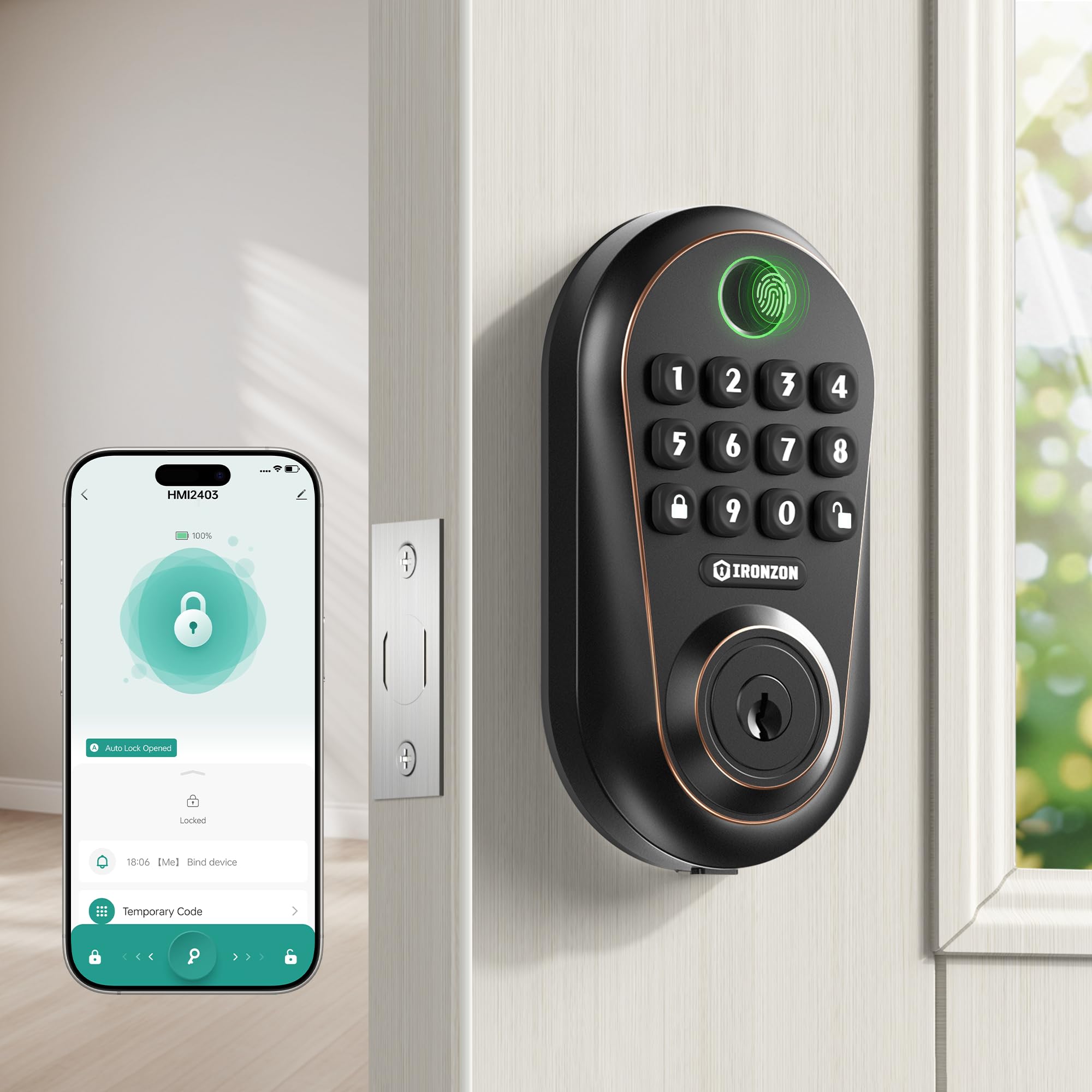 IronZon Electronic Keyless Door Lock with Keypad, Gold