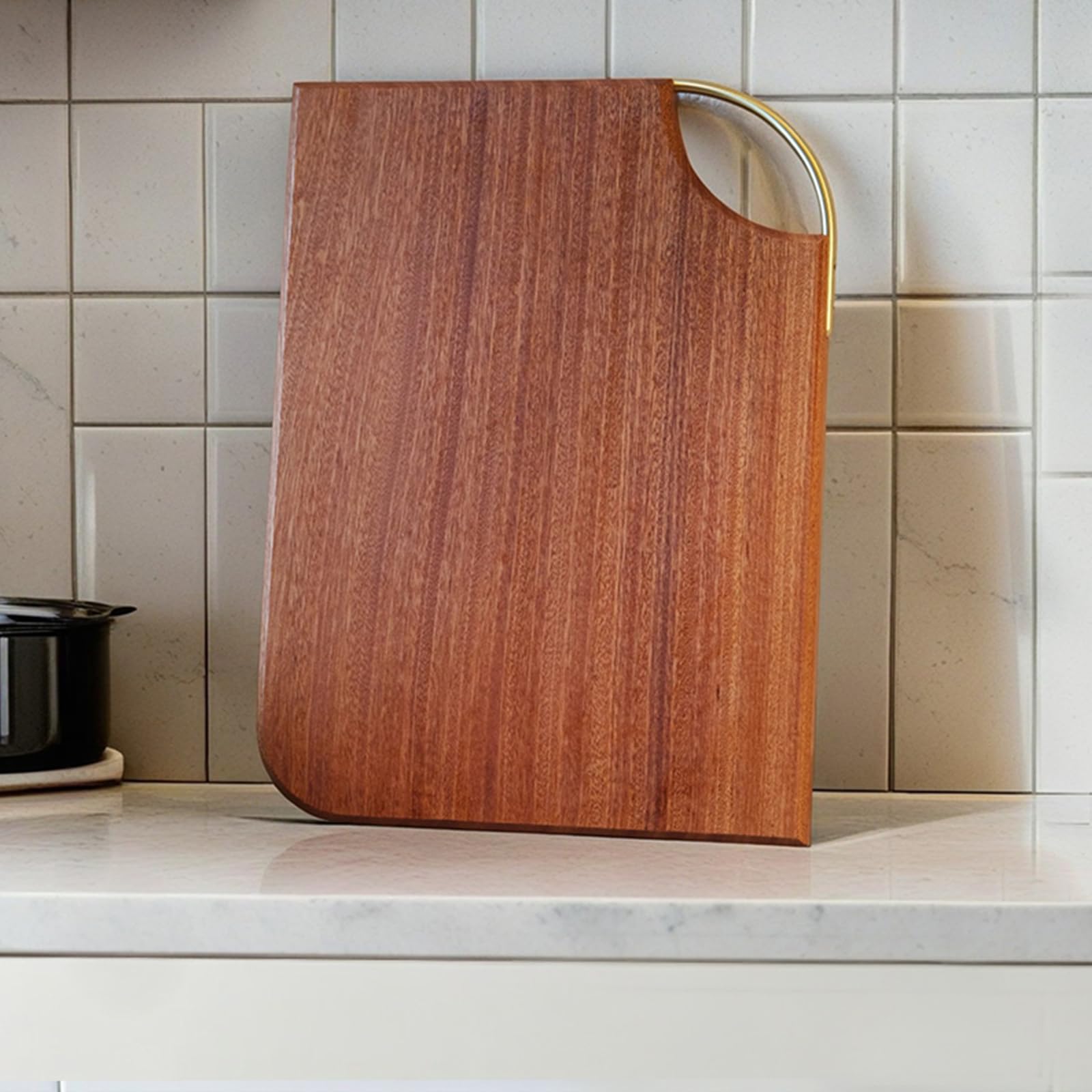Tabla de cortar de madera para cocina con mango de latón, tablas de cortar de madera reversibles, tamaño mediano