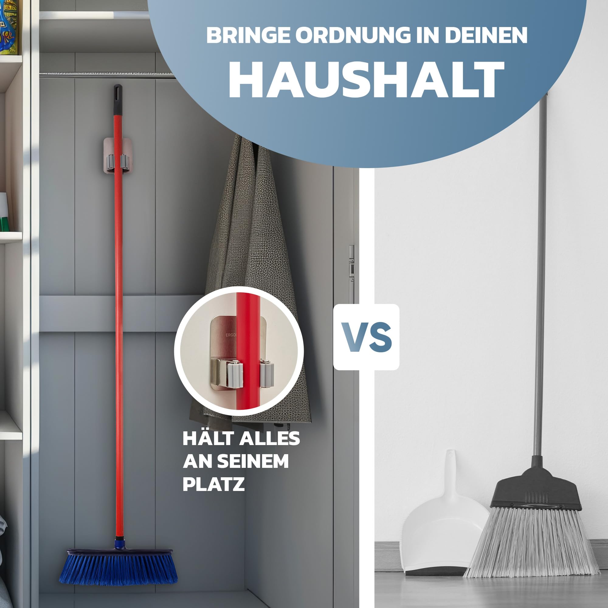2x Mophalter Aus Edelstahl Selbstklebend – Wandhalterung Für Besen, Mopp & Co. Ohne Bohren