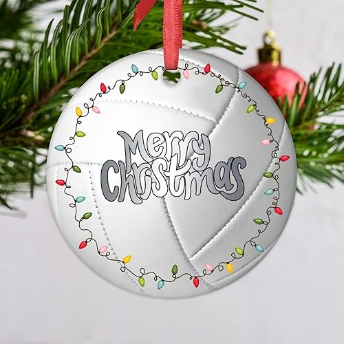 Miniatura 3 de Adornos de Navidad de voleibol, decoraciones deportivas de Navidad para árbol, regalo para amantes del voleibol, adornos de Navidad redondos de