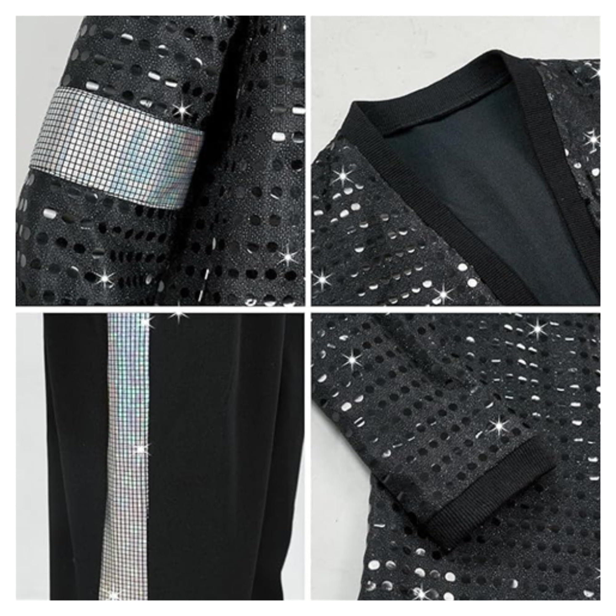 Disfraz de superestrella pop for niños, conjunto de 7 piezas, chaqueta de lentejuelas negras, pantalones, sombrero, guantes, disfraz retro de Halloween de los años 80 y 90
