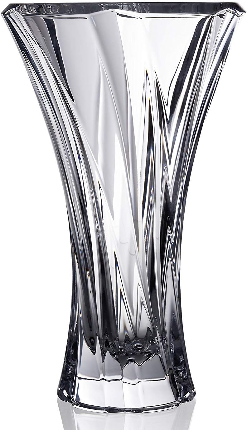 Czech Bohemian Crystal Glass Vase 12''-Height Clear ''Oklahoma'' Vintage Design Elegant Centerpiece Flower Vase Home Decor Wedding Birthday Housewarming Anniversary