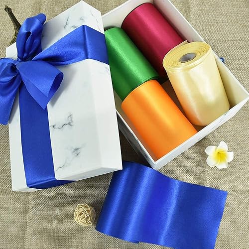 Miniatura 8 de TONIFUL Cinta de satén azul real de 4 pulgadas x 22 yardas de ancho, cinta grande de tela sólida para ceremonia de corte, kit de gran apertura,