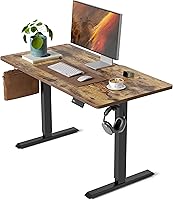 CubiCubi 48x24 Electric Standing Desk - Height Adjustable Sit Stand Workstation, Stable Steel Frame, Rustic Brown Home Office
