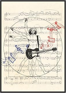 Stampa da parete decorazioni da muro poster vitruvian rock chitarra icona musica vintage, quadri da parete per arredo soggiorno, camera da letto, studio 30x42 DIN A3 senza cornice