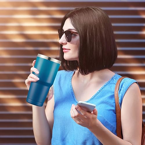 Miniatura 6 de COMOOO Vaso de acero inoxidable de 30 onzas a granel con tapa y pajita, vaso aislado al vacío, duradero, de doble pared, al vacío, taza de café