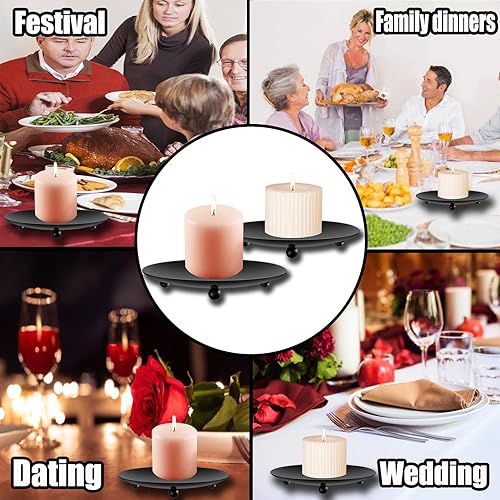 Miniatura 7 de 8 portavelas de hierro para velas LED y de cera, portavelas negro, placa de hierro decorativa de 4 pulgadas para conos de incienso, spa, bodas