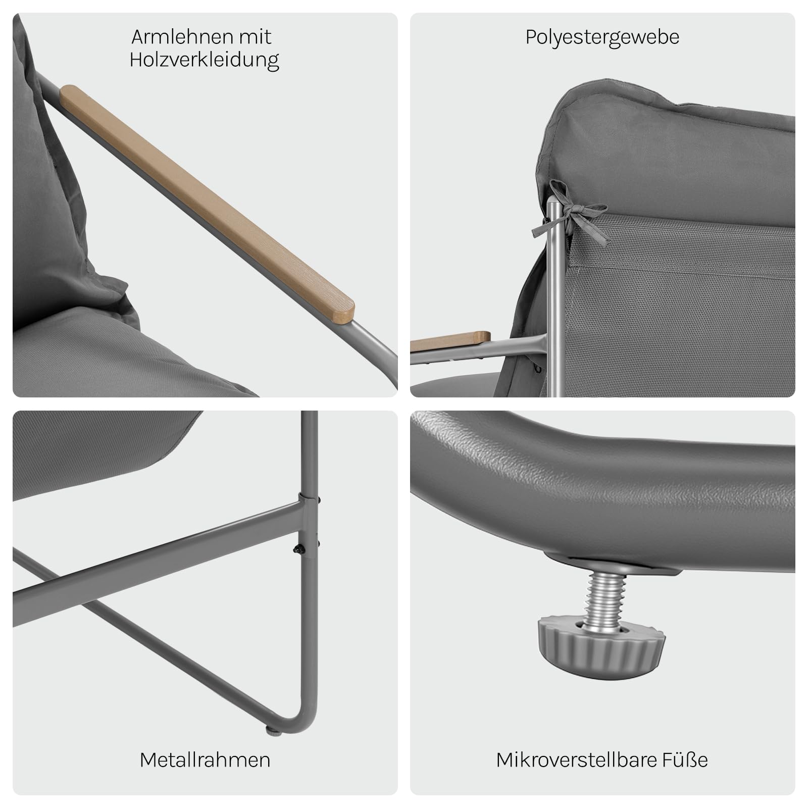 WOLTU Gartenmöbel Set 3-teilig 2 Sessel 1 Couchtisch und Kissen Balkonmöbel Metallrahmen 160kg Belastbarkeit Garten Balkon Möbel Klein Gartentisch mit 2 Stühlen, Grau