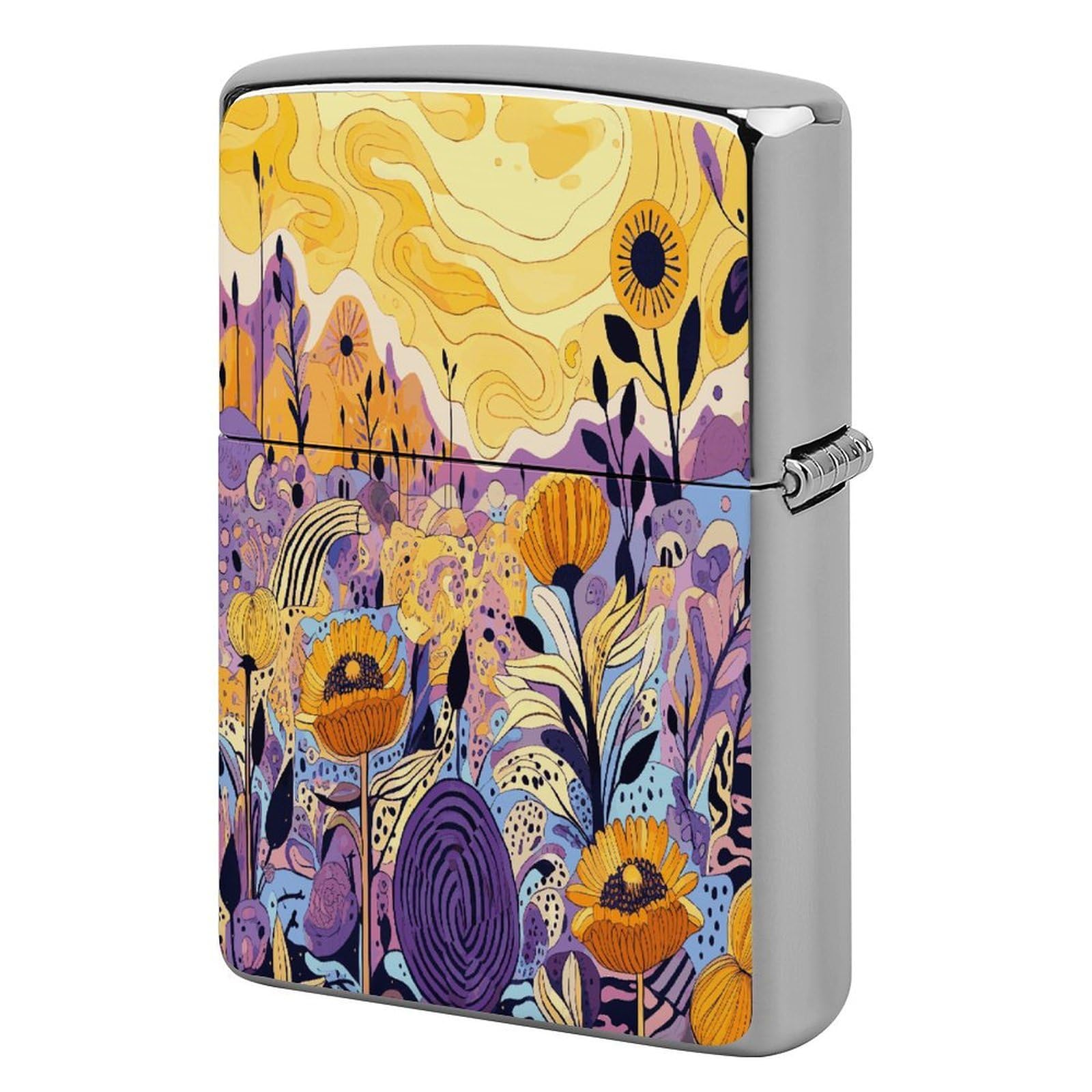 Btcowzrv Style Hand Drawn Flowers Metal Lighter Case Sleeve Cover Holder