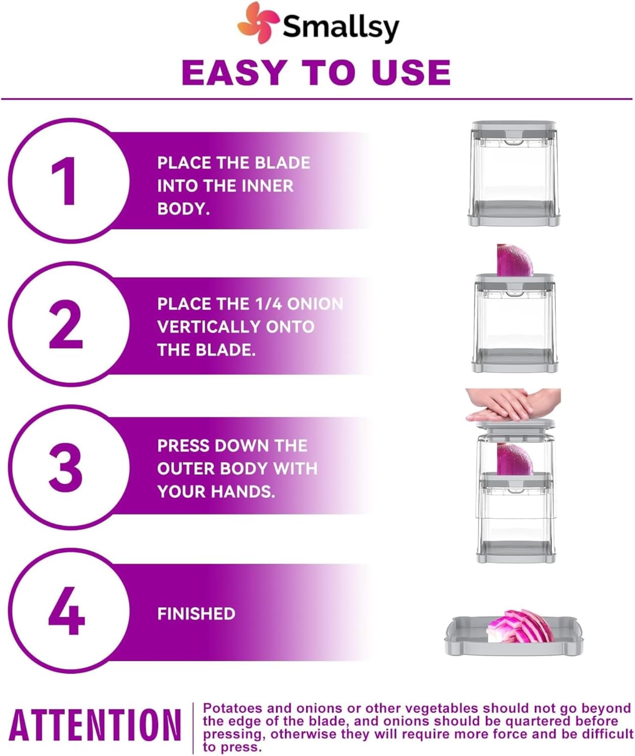 4-in-1 French Fry Cutter, Vegetable Chopper, Manual Potato Cutter for Fries, Food Dicer Chop Box, Onion Cutter Apple Slicer with 4 Blades for Kitchen