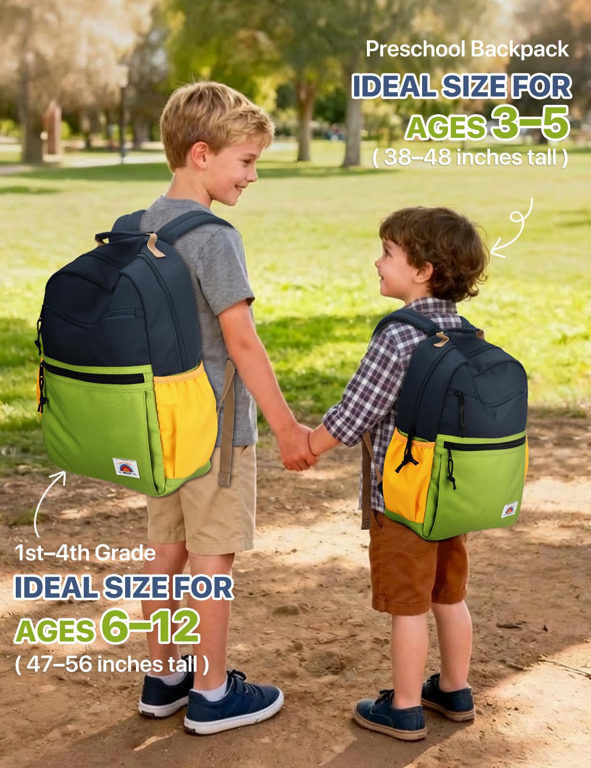 VASCHY Zaino Bambino, Leggero Colorato Zainetto Scuola Elementare con Cinturino Petto Fibbia per Viaggio, Campeggio e Tempo Libero, 3‑8 Anni Verde Navy