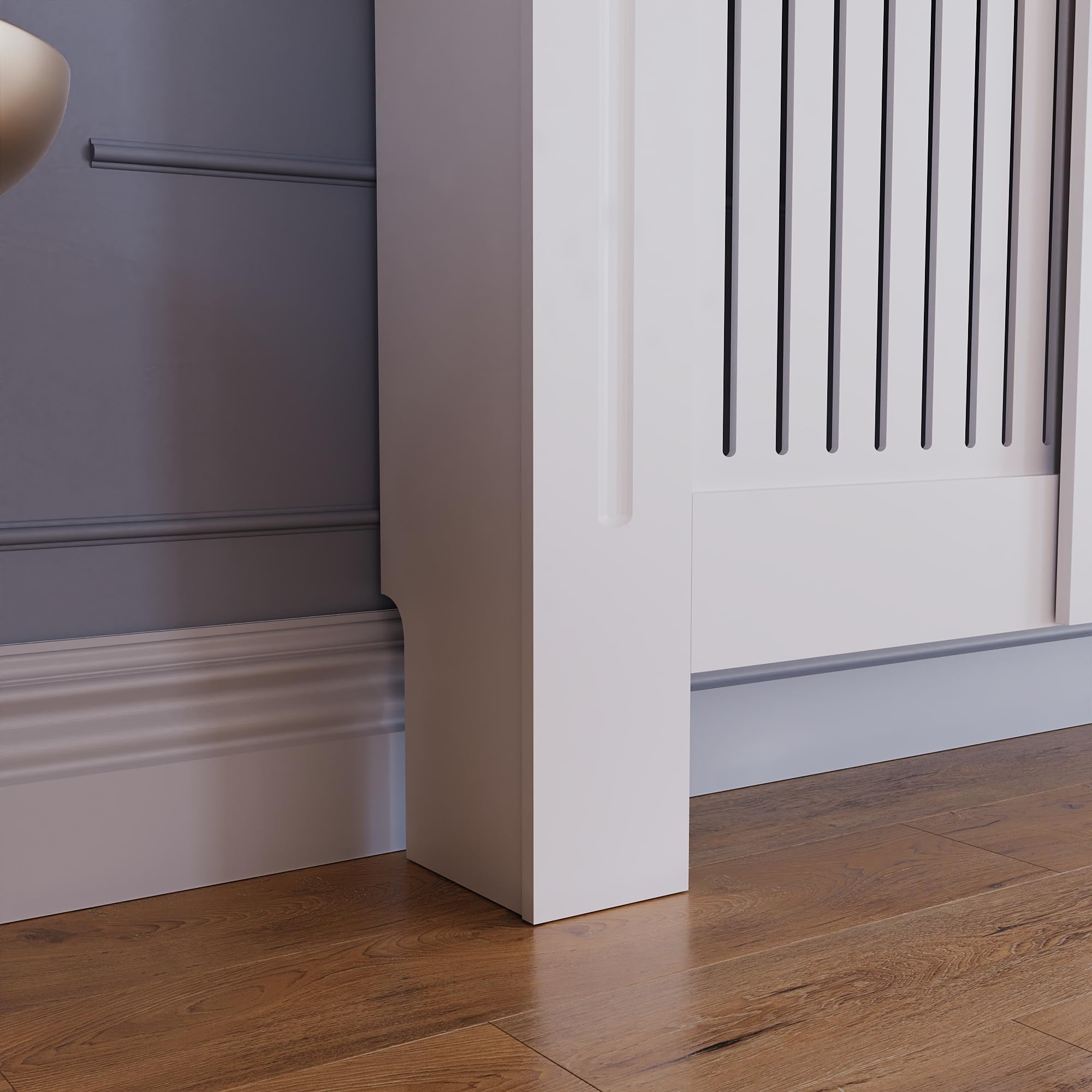 Vida Designs Arlington Heizkörperabdeckung Weiß Verstellbar Modern Shaker Style Vertical Slat H83xW140-204xD19cm Lackiertes MDF