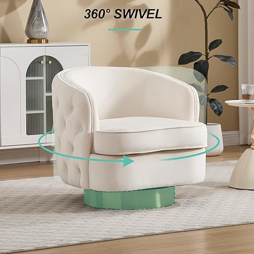 Miniatura 7 de Juego de 2 sillas decorativas modernas, sillones giratorios de barril para sala de estar, silla cómoda de terciopelo con botones, asiento individual