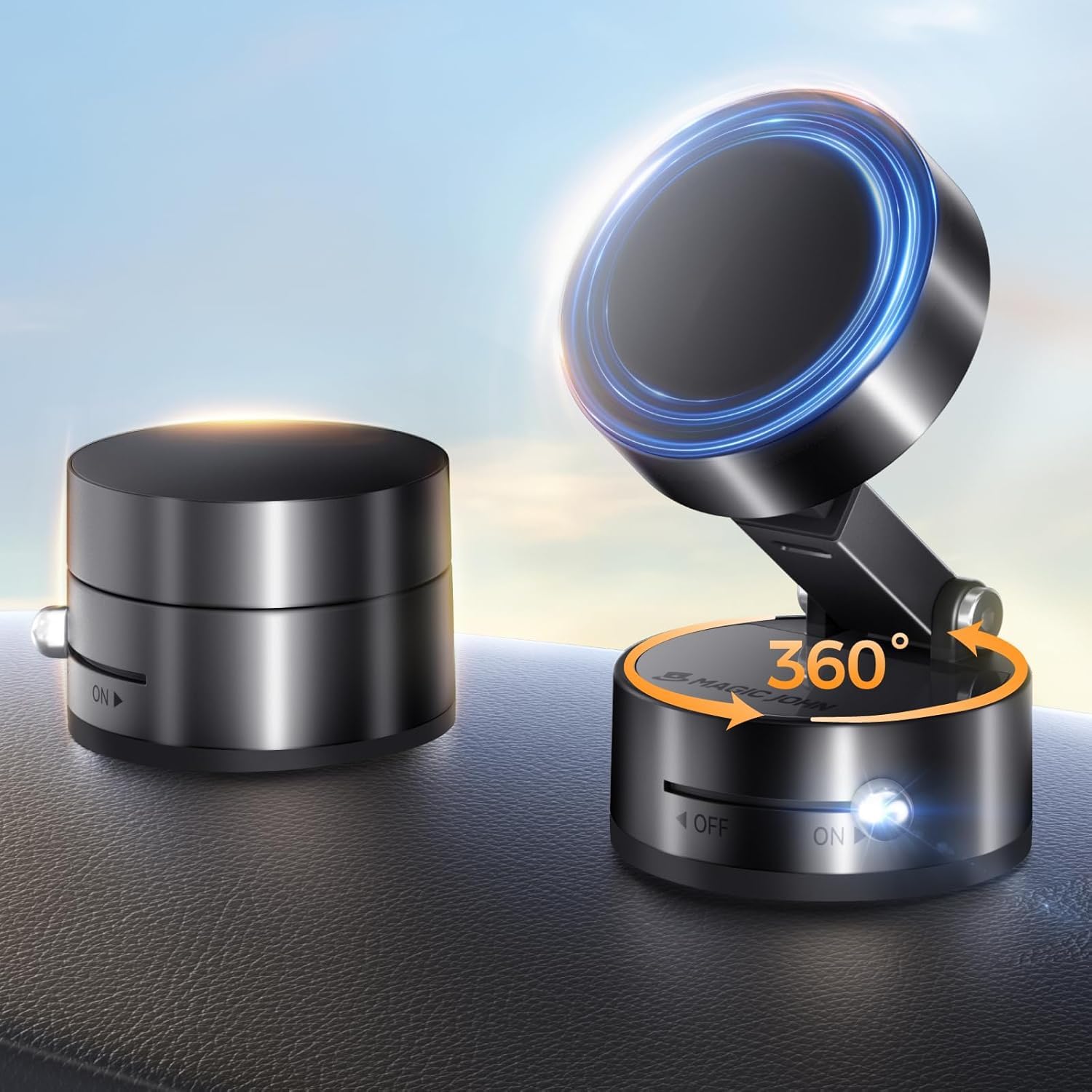 MAGIC JOHN Car Smartphone Holder, N55, Magnetic Absorption, 360° Adjustable, Super Strong Vacuum Suction Cup, Car Smartphone Stand, Mobile Holder, No Tape Required, One Hand Operation, Repeated