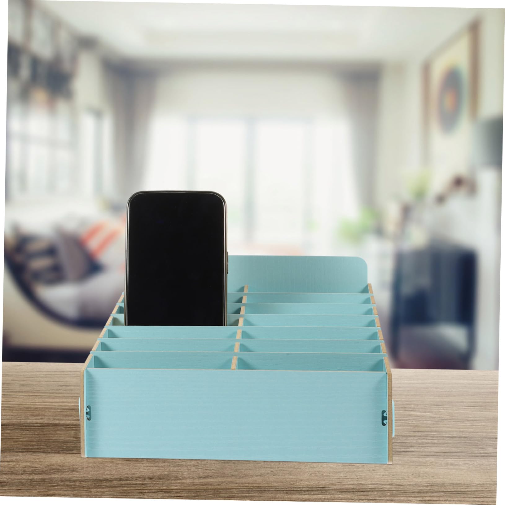 Angoily Caja de Almacenamiento y Múltiples Compartimentos de Madera para Teléfono Celular Soporte para Organizar Escritorio Hogar y Sala de Estar