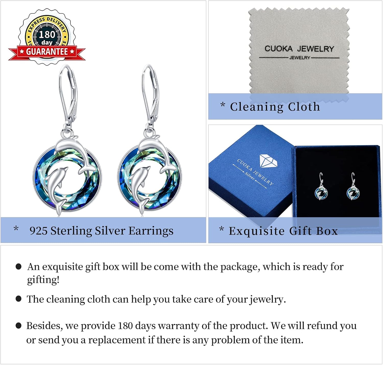 Crystal Dolphin Earrings,S925 Sterling Silver Double Dolphin Dangle Earrings For Ocean Sea Animal Lover for Women - Image 7