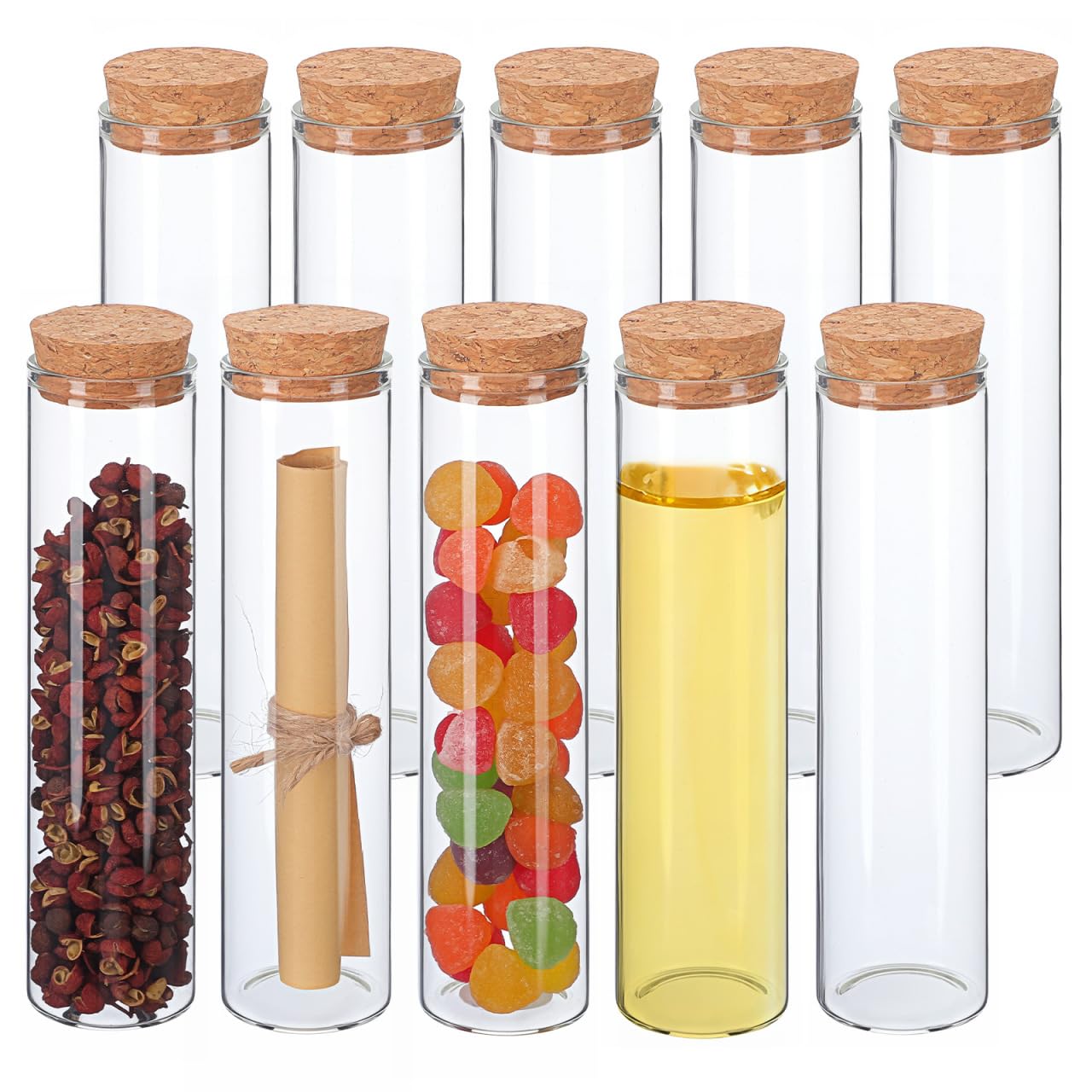 VILLCASE Reagenzgläser mit Korken 10er Set 30x120 mm, Borosilikatglas, luftdicht für Gewürze, Kräuter, DIY-Projekte, Blumenvasen, Laborproben
