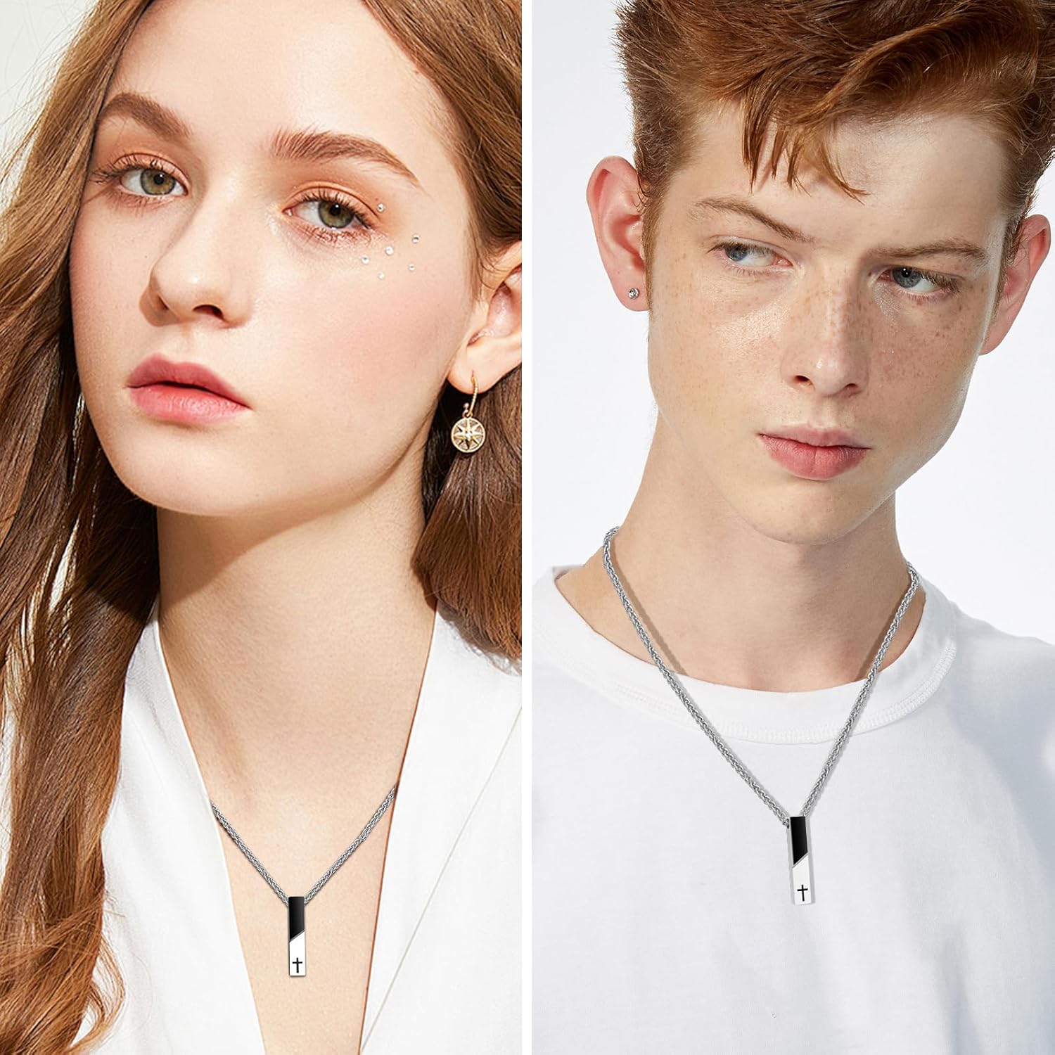 Abooxiu Urn Necklace for Ashes Cremation Jewelry for Ashes Cube Ashes Keepsakes Necklace Cross Bar Stainless Steel Memorial Urn Pendant Keepsake for Women Men - Image 6