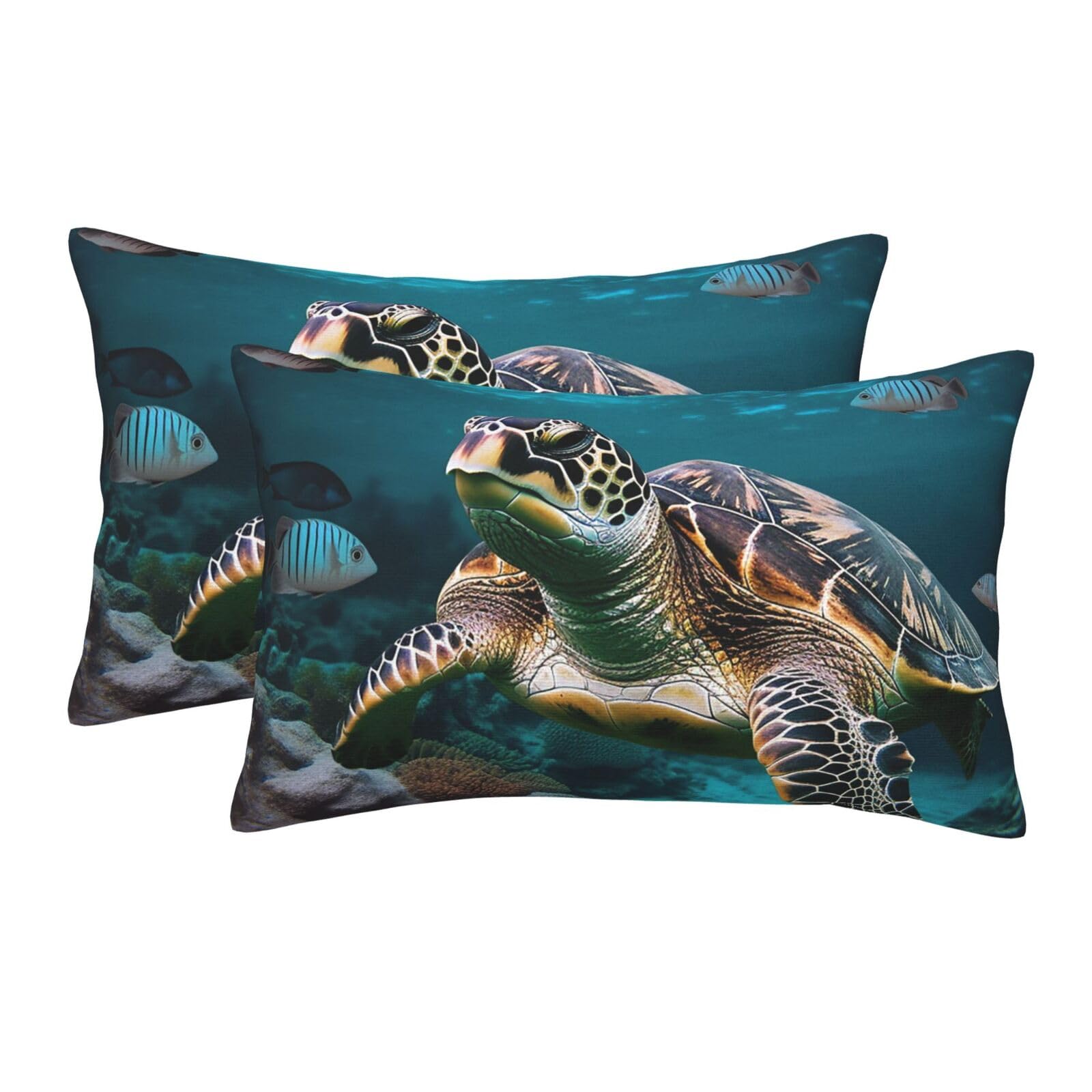 2 Pack Standard Size Pillow Cases for Hair and Skin Soft Breathable Pillow Case Covers with Hidden Zipper Ocean Animal Turtle Pillowcase 16"x24" Pillow Cover for Sleeping Gift