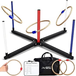 Giant Ring Toss Games Outdoor 4FT Wide Metal Base & 6 Giant Wire-Reinfor...