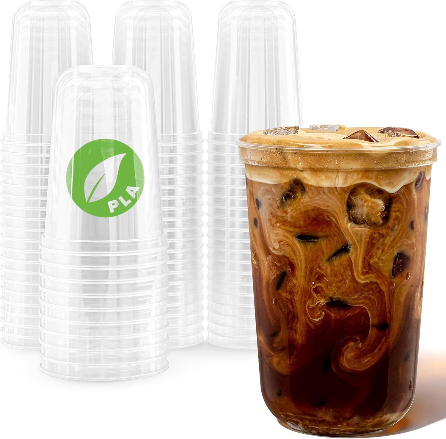 Stock Your Home 16 oz Clear PLA Cold Cups 100 Pack Disposable Cups for Water Beer and More Stemless Design