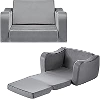 VEVOR 2-in-1 Foldable Kids Sofa Bed - Toddler Couch with Armrests, 28D High-Density Foam, Short Plush Grey Covertible Chair Lounger