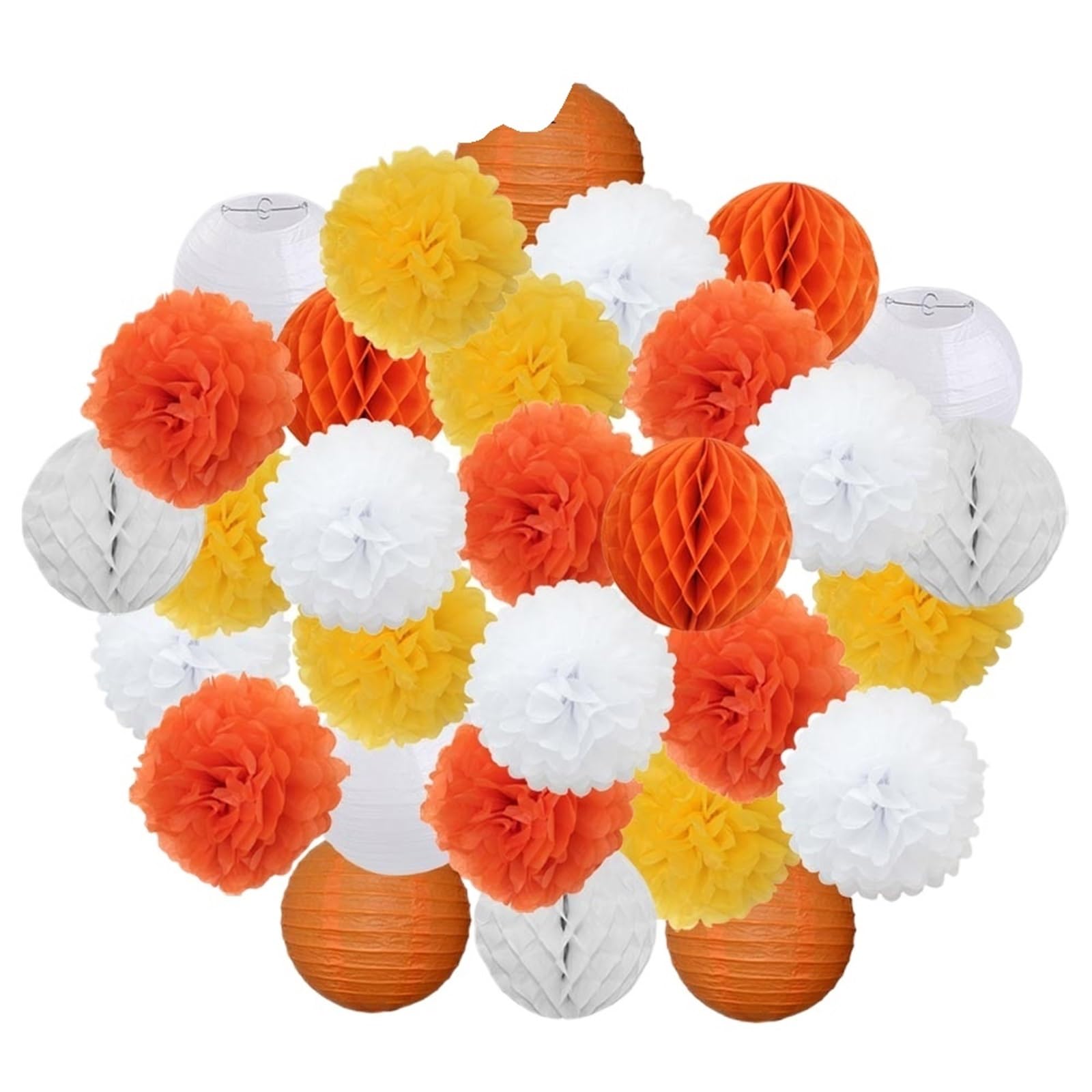 Pompon di carta Lanterna di carta blu e bianca da 30 pezzi, decorazione for feste, 6", 8", 10", 12", bomboniera for compleanno, pompon in tessuto appendere(Orange Set,M-10inch(25cm))