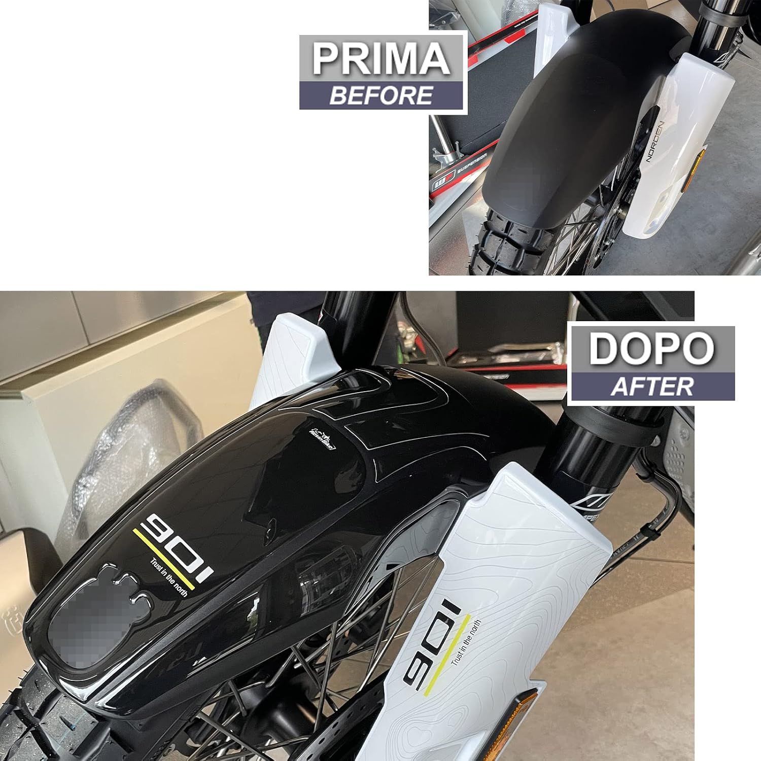 Resin Bike Motorcycle 3D Stickers Compatible with Husqvarna Norden 901 2022-2025. Front Fender Protection from Impact and Scratches. Motorcycle Resin Stickers - Made in Italy