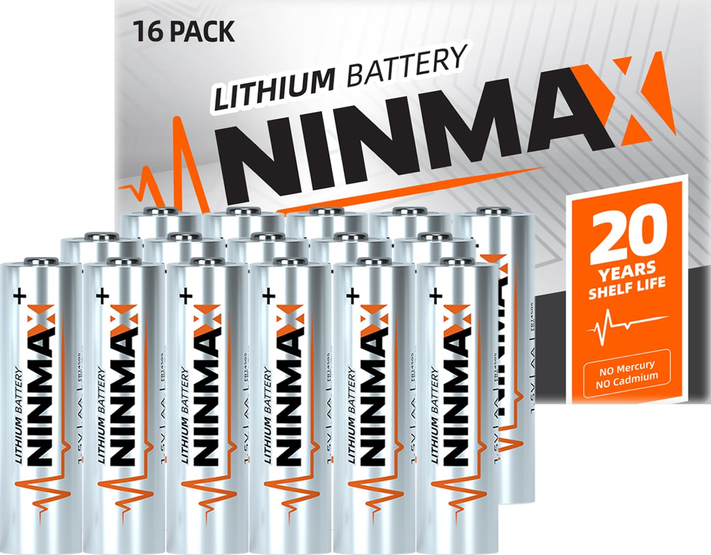 NINMAX® Lithium AA Batteries 16 Pack, 3500mAh 1.5V Longest Lasting Double A Battery for High-Drain Devices【Non-Rechargeable】
