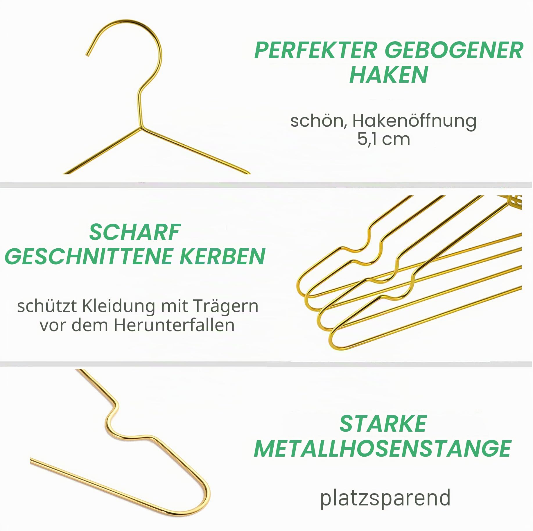 Amber Home Kleiderbügel für Kinder, aus Metall, robust, mit Kerben, goldfarben, 20 Stück