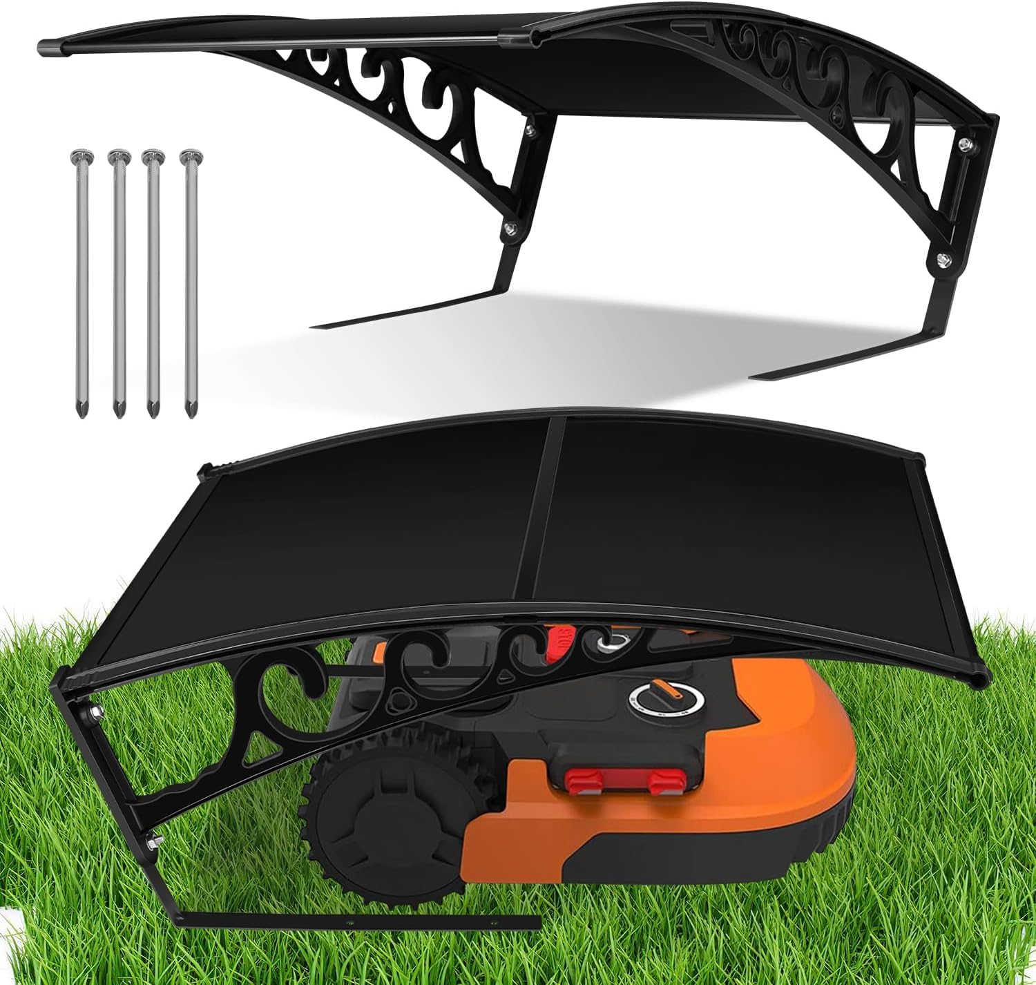Garaje para cortacésped y robot cortacésped, 105 x 85 x 45 cm, resistente a la intemperie, garaje para el jardín, protección UV, garaje para robot cortacésped con patas de metal, color negro
