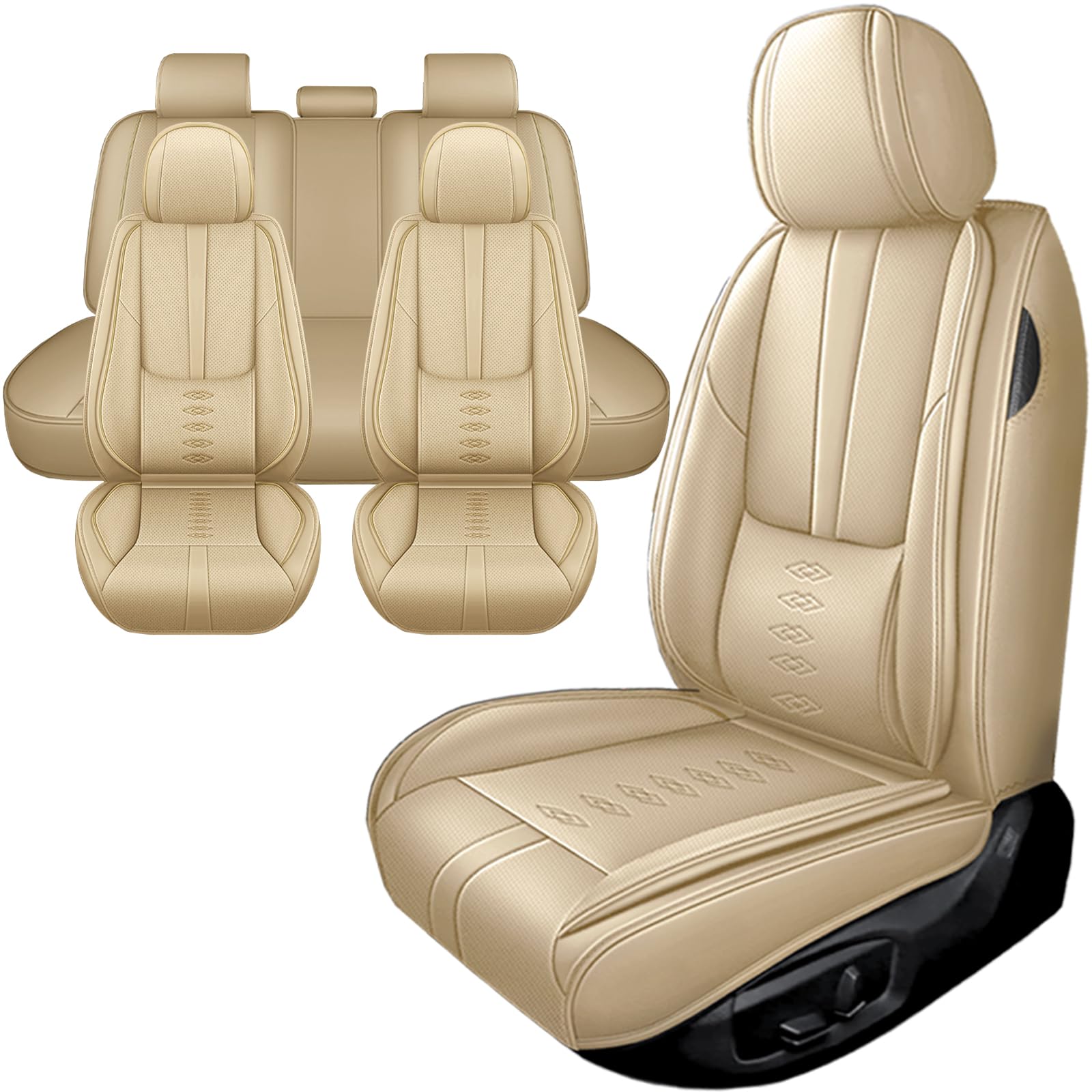 Car Seat Covers for Neon,for Dodge Neon 2000-2005,Leather Full Set Seat Covers,Airbag-Compatible Car Seat Protectors,Waterproof Seat Cover for Cars(Beige,5PCS Only)