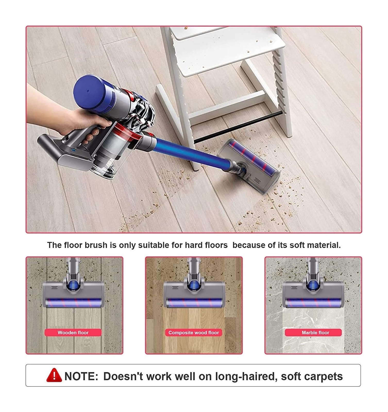 Cepillo De Suelo con Cabezal De Rodillo Y Barredora Suave For Aspiradora, Accesorio con Cabezal De Cepillo Motorizado, Compatible con Dyson V6, DC58, DC59, DC61 Y DC62.