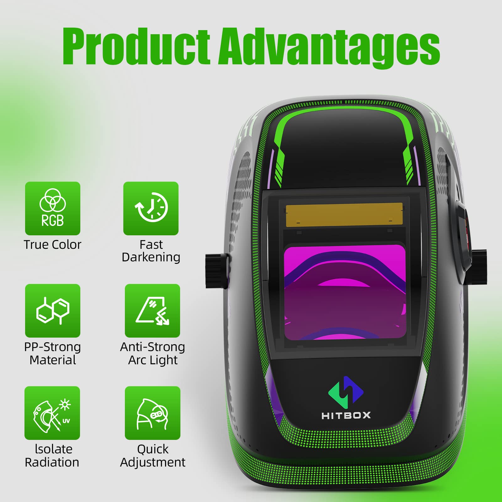 HITBOX True Color Solar Powered Auto Darkening Welding