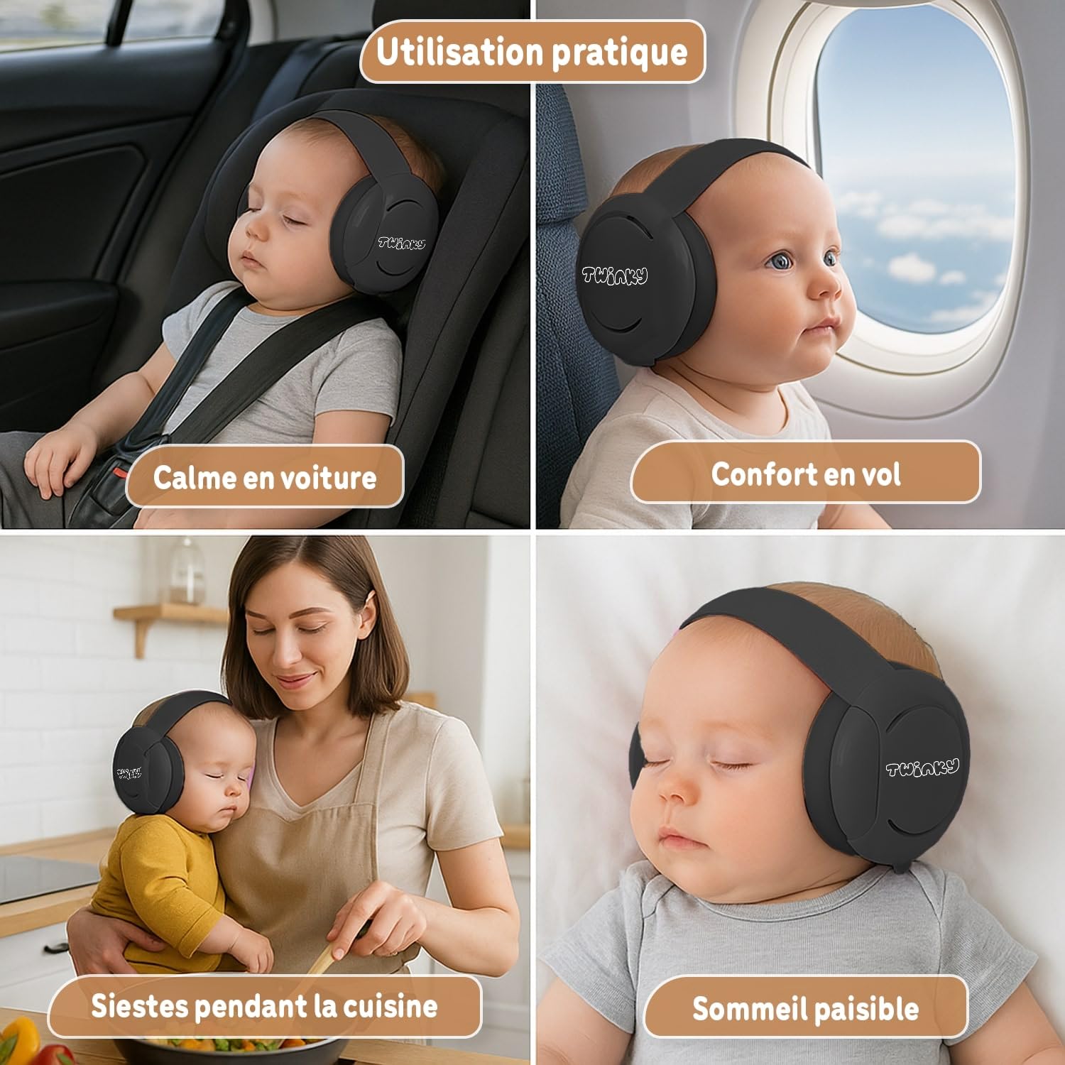 Twinky Cache-oreilles pour bébé de 0 à 36 mois – Casque antibruit bébé – Cache-oreilles confortables et réglables pour nourrissons, nouveau-nés et tout-petits – Protection auditive et meilleur sommeil